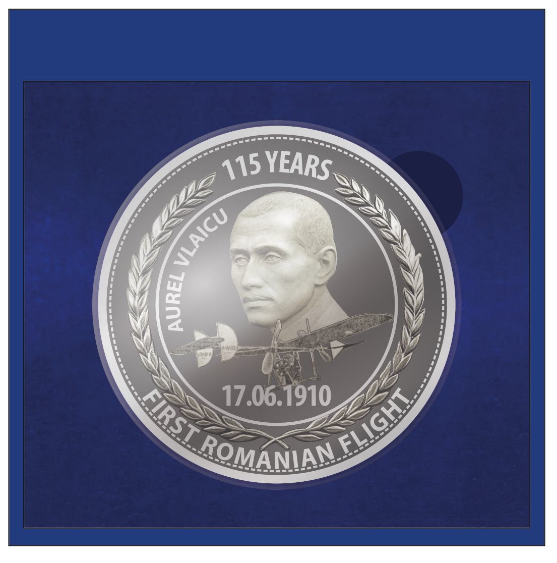 Medalie aniversara 115 ani de la primul zbor romanesc 60 mm diametru